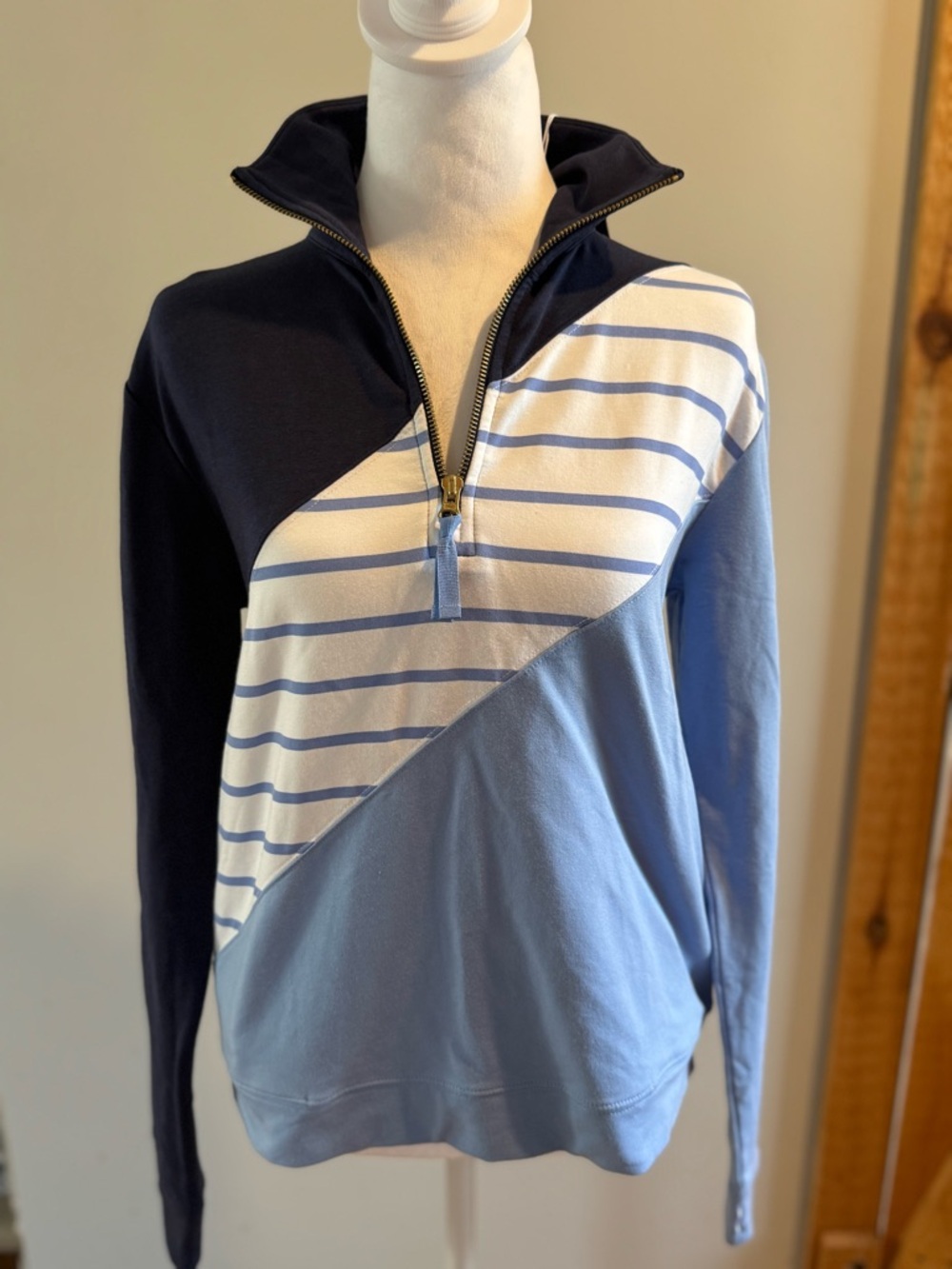 NWT Women’s Renwick RNWK Colorblock Quarter-Zip Sweater - Navy & Light Blue, S